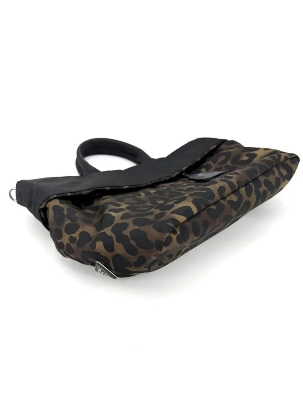 Prada 2-Way Leopard Print Hand Shoulder Crossbody Tote Bag Nylon Black Khaki
